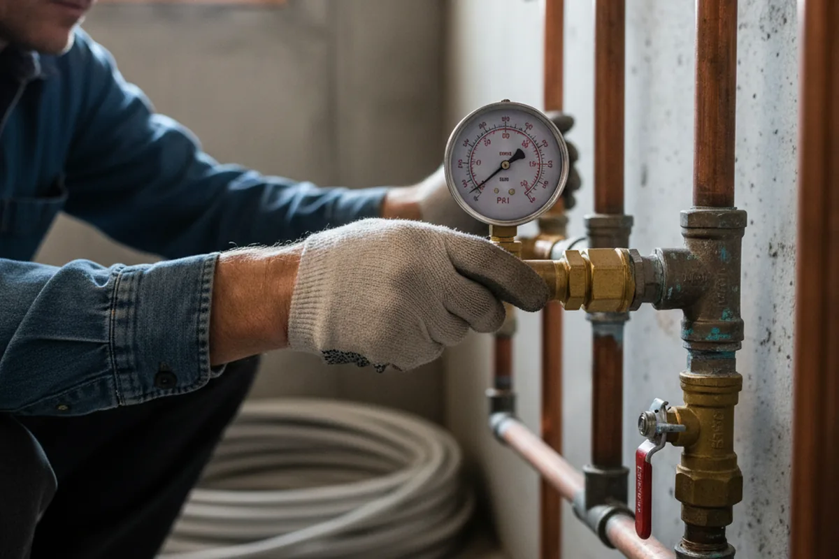 Pressure testing a repaired line during Water Line Repair in Blair